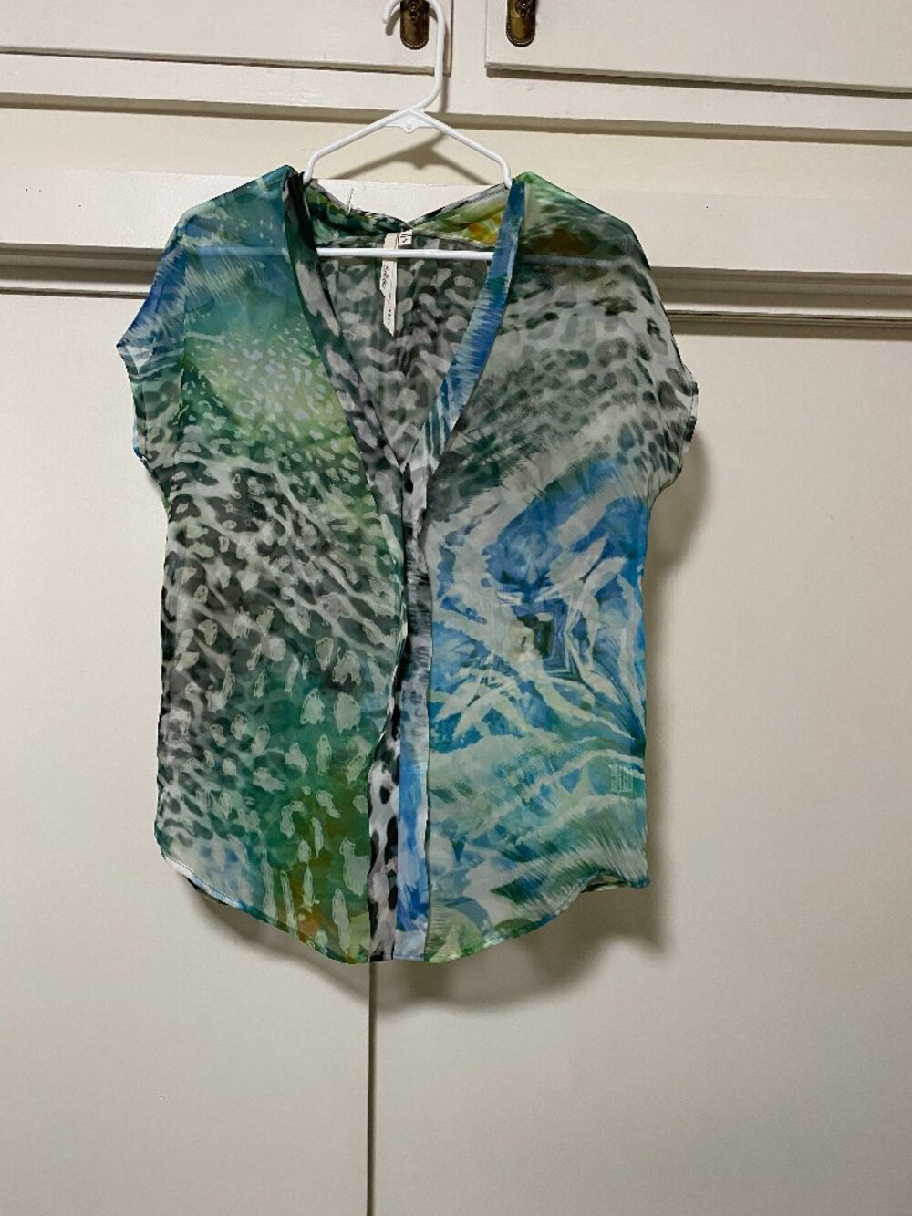 Bellatrix, short sleeve, animal & more print, sheer blouse, size S (M-L)